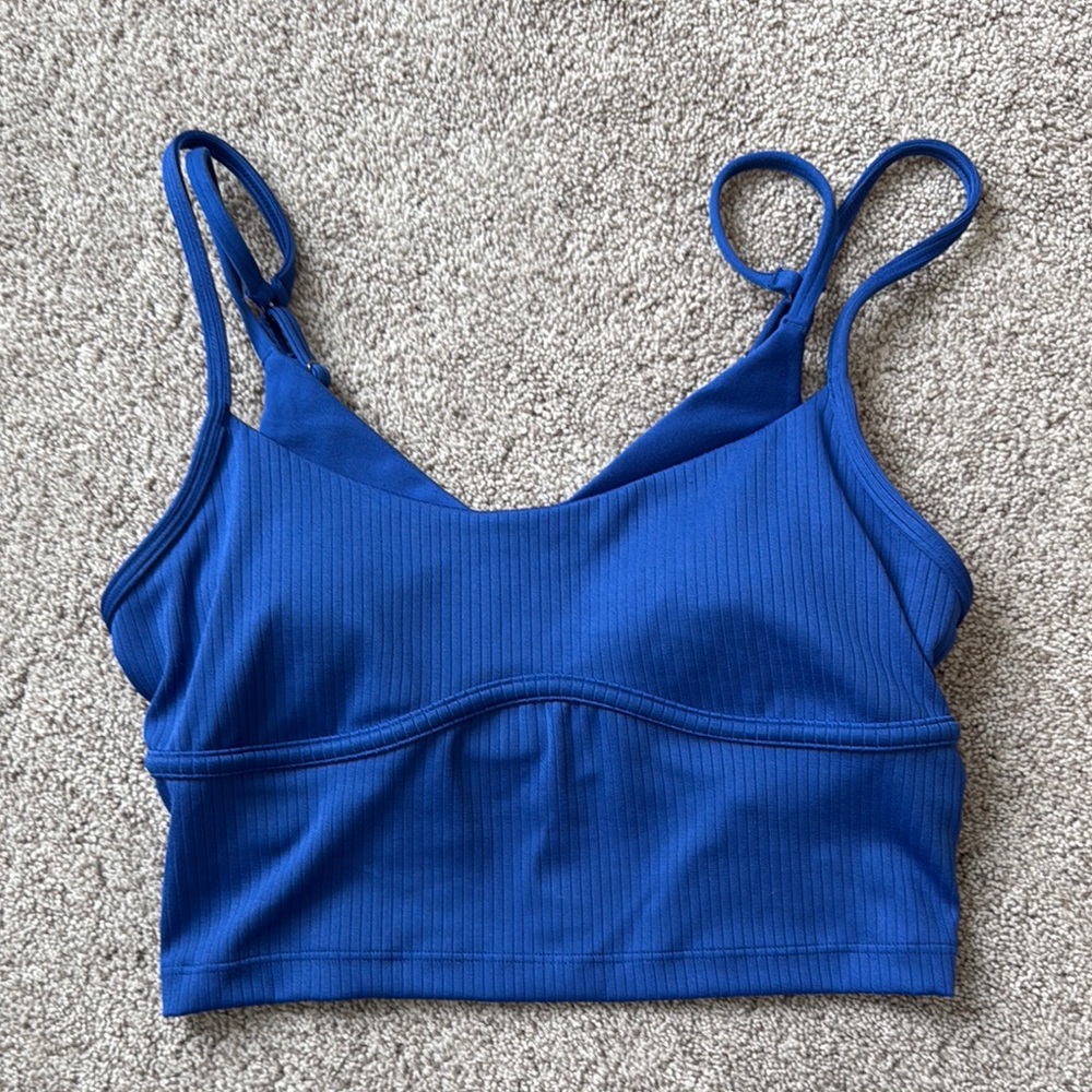 Women's Blue Ribbed Tan Top